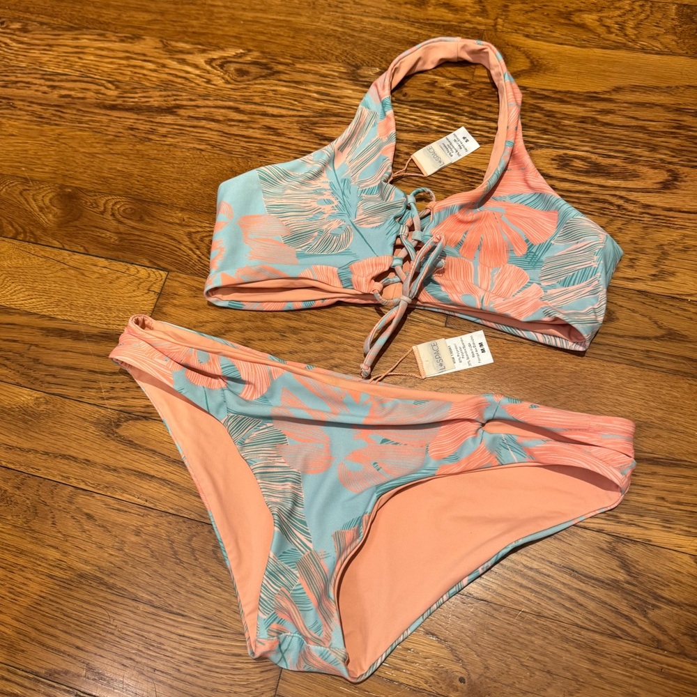 L*Space Reversible Bikini Peach/Blue, Small top Medium bottom